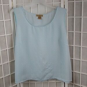 *Notations Woman Plus Size 3X Blue White Polka Dot Sleeveless‎ Tank Top Sheer